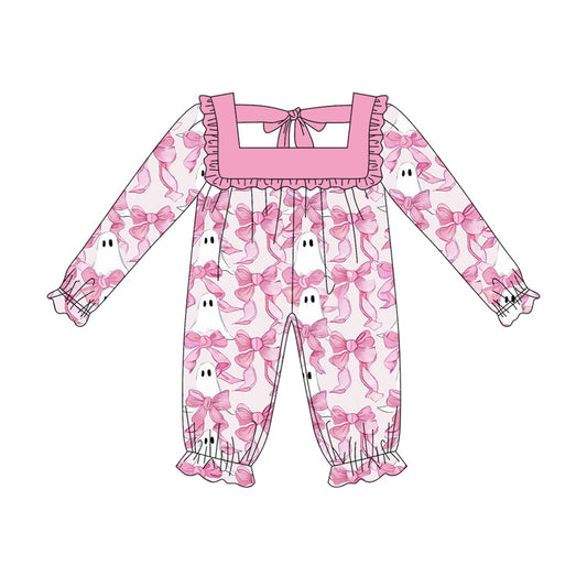 preorder LR2229 Halloween spooky pink bows long sleeve girls romper