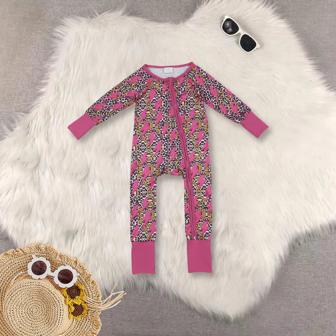leopard flash hot pink pajamas Sibling Clothes RTS sibling clothes