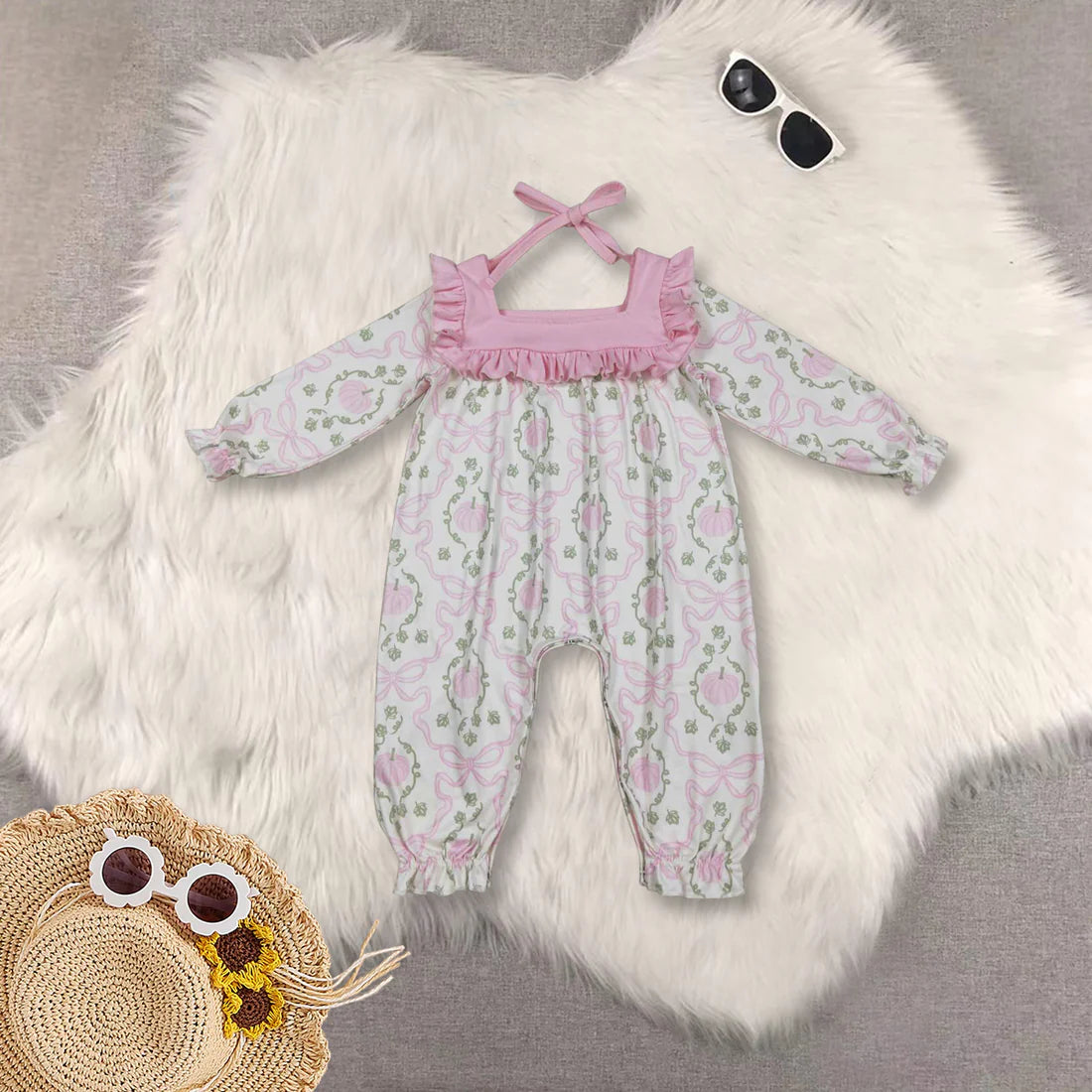 pink flowers bows girls set/romper Sibling Clothes RTS sibling clothes