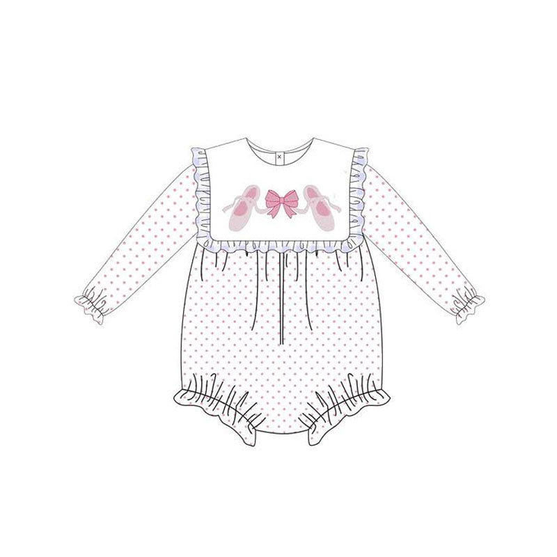 preorder LR229 dance shoe bow pink bows long sleeve girls romper