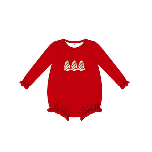 preorder LR2264 Christmas tree season red long sleeve girls romper