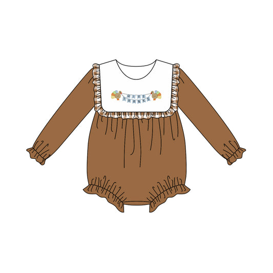 preorder LR2286 give thanks thanksgiving brown long sleeve girls romper