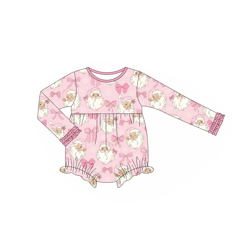 preorder LR2300 Christmas Santa pink bows long sleeve girls romper