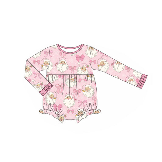 preorder LR2300 Christmas Santa pink bows long sleeve girls romper