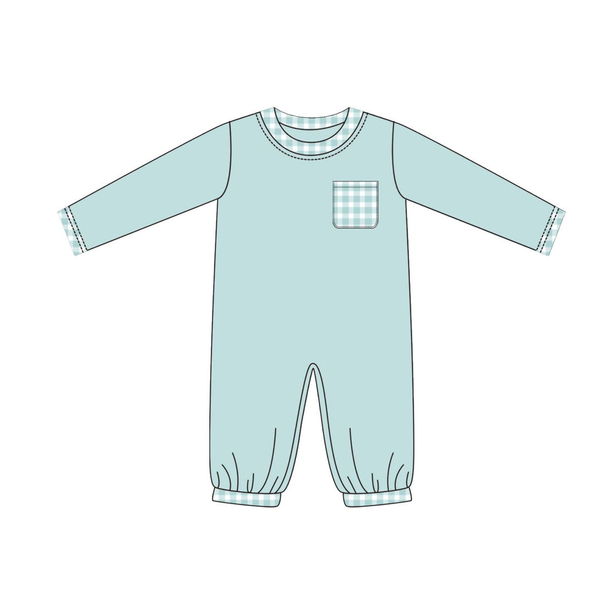 preorder LR2309 blue checkered pocket long sleeve boys romper