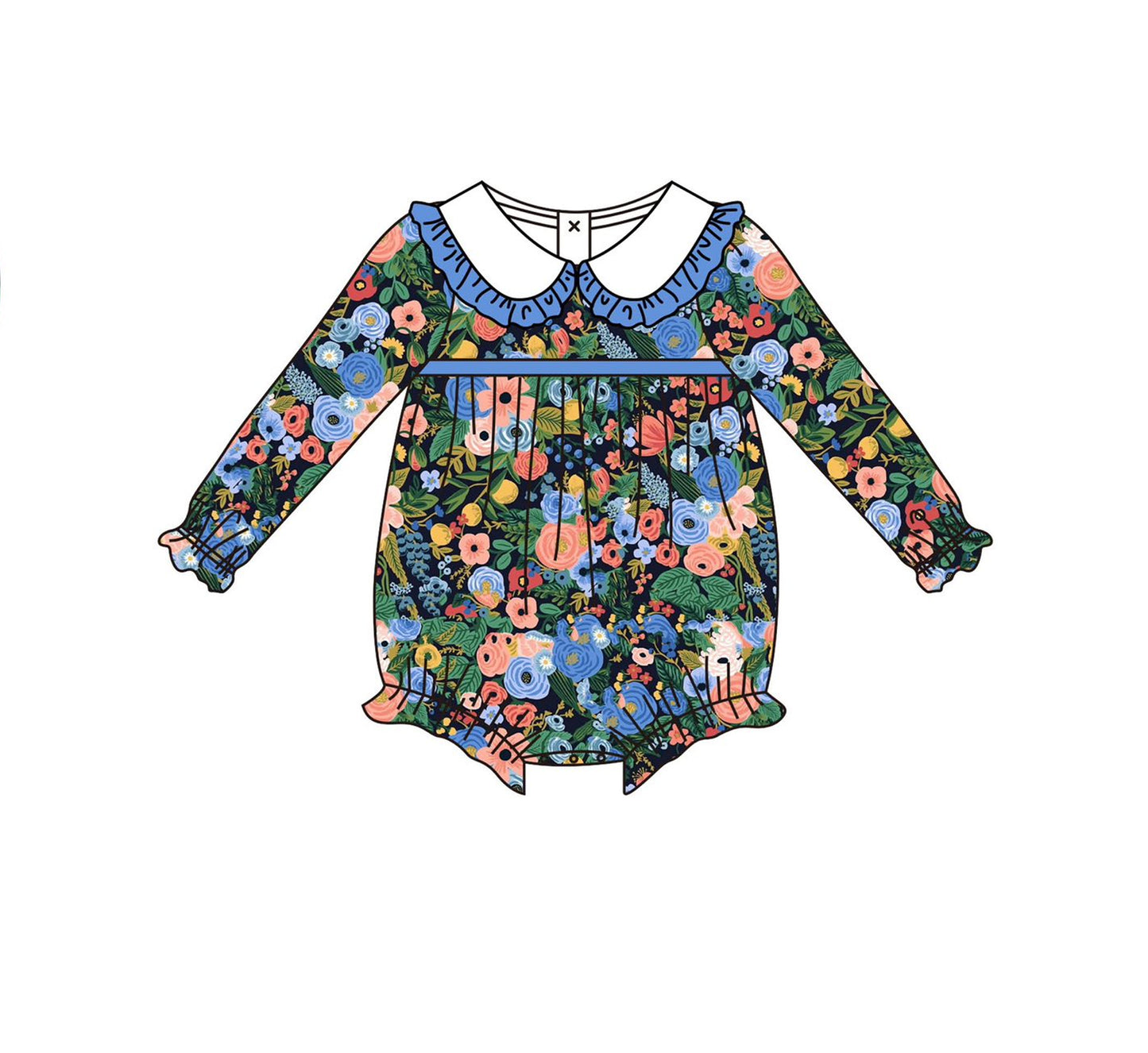 preorder LR2311 colorful flowers blue long sleeve girls romper