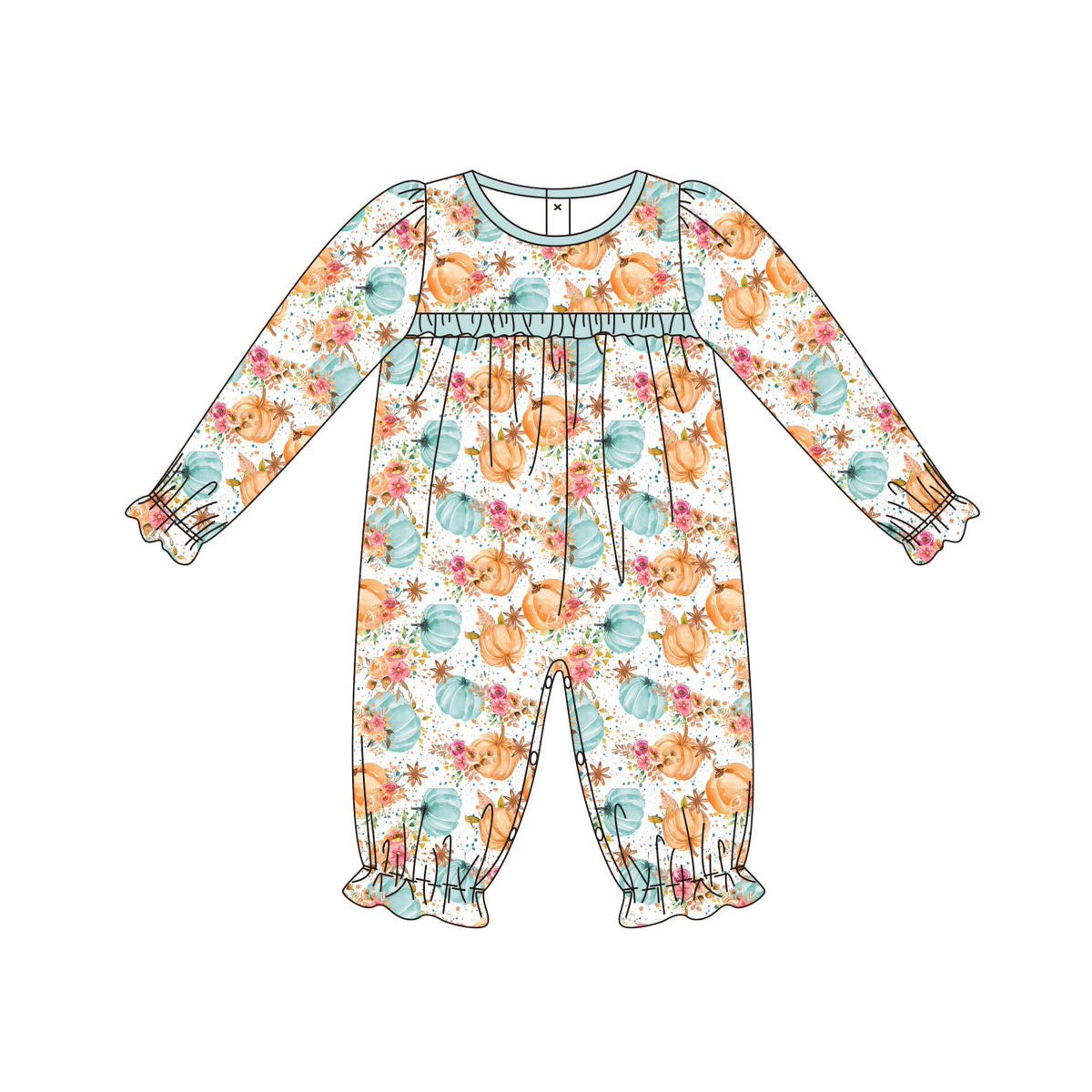 preorder LR2313 pumpkin flowers long sleeve girls romper