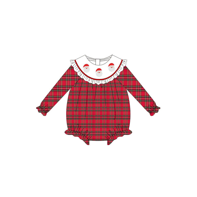 preorder LR2320 Christmas Santa red checkered long sleeve girls romper