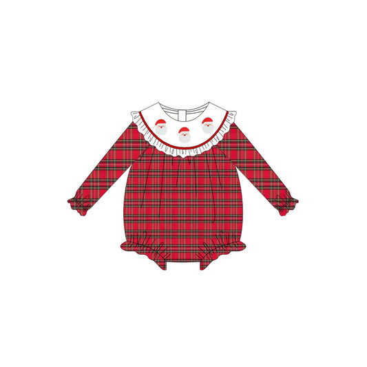 preorder LR2320 Christmas Santa red checkered long sleeve girls romper