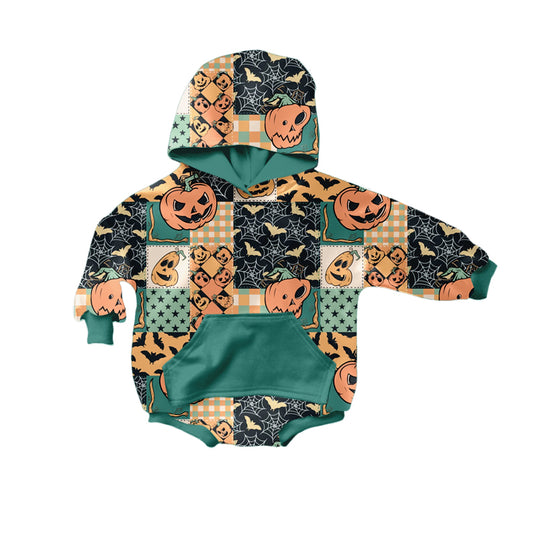 preorder LR2328 Halloween spooky pumpkin bat pocket long sleeve hoodie girls romper