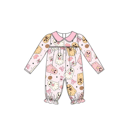 preorder LR2337 Halloween spooky bows pink long sleeve girls romper