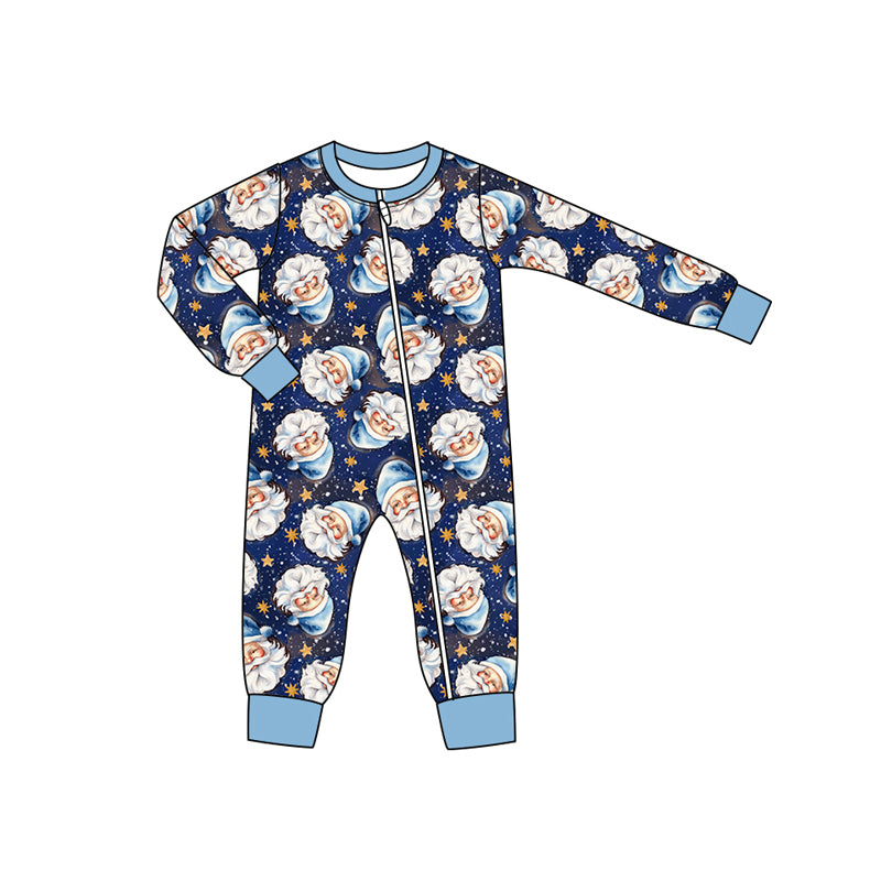 preorder LR2347 Christmas Santa star blue zipper long sleeve boys romper