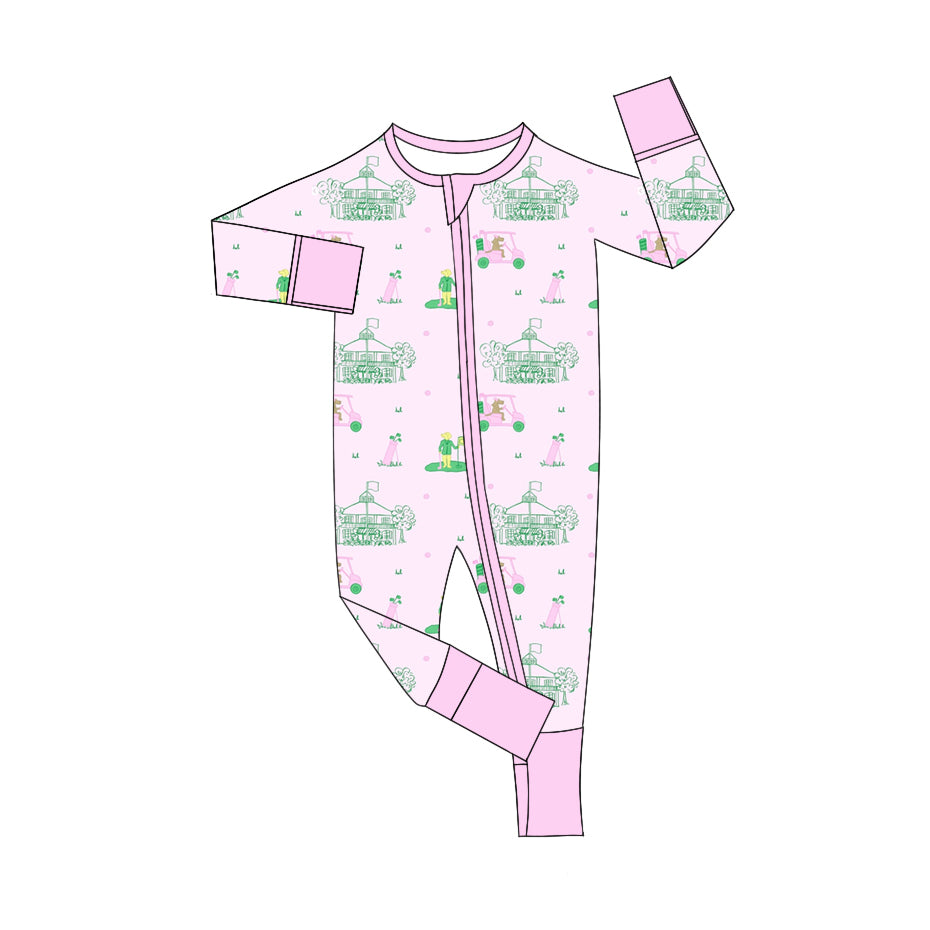 preorder LR2350 cartoon golf car dog blue dog zipper long sleeve girls romper