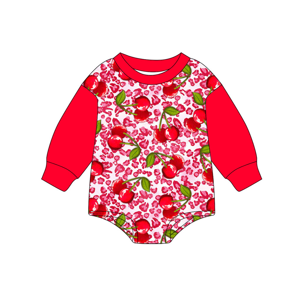 preorder LR2370 berry red leopard long sleeve girls romper