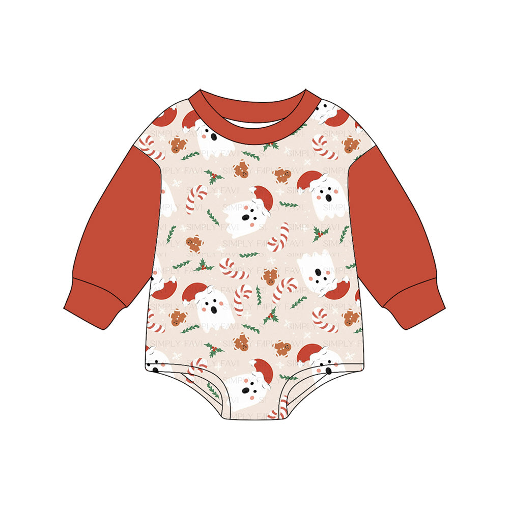 preorder LR2374 Christmas leopard Santa HO long sleeve boys romper