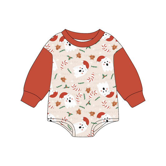 preorder LR2374 Christmas leopard Santa HO long sleeve boys romper