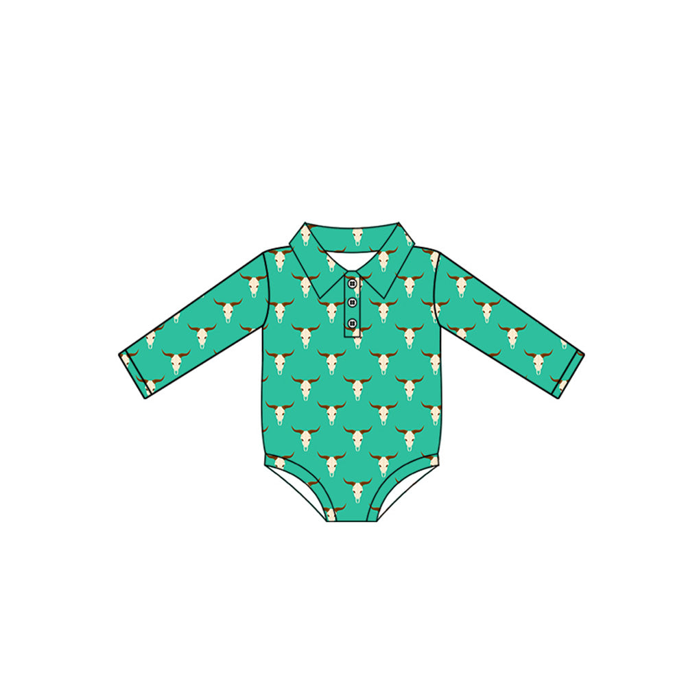 preorder LR2378 Western cow green long sleeve boys romper