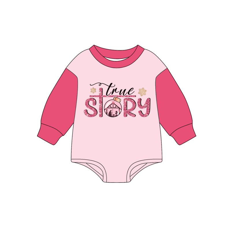preorder LR2381 the nativity story pink long sleeve boys romper