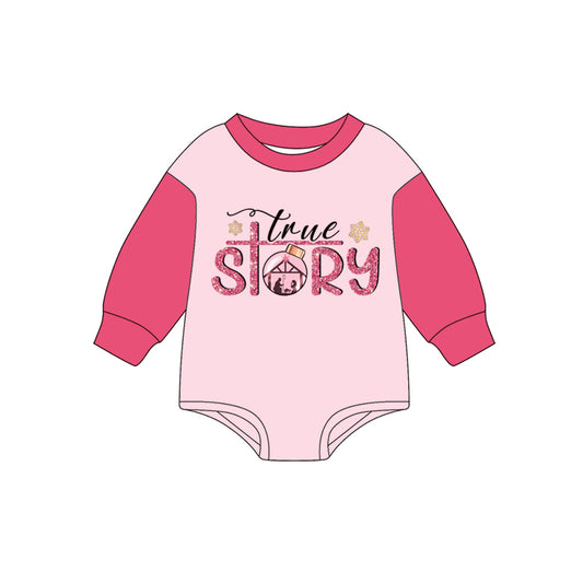 preorder LR2381 the nativity story pink long sleeve boys romper
