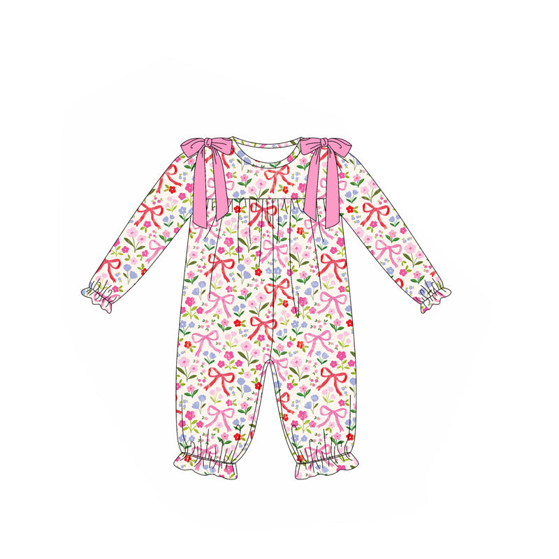 preorder LR2387 colorful flowers floral bows long sleeve girls romper