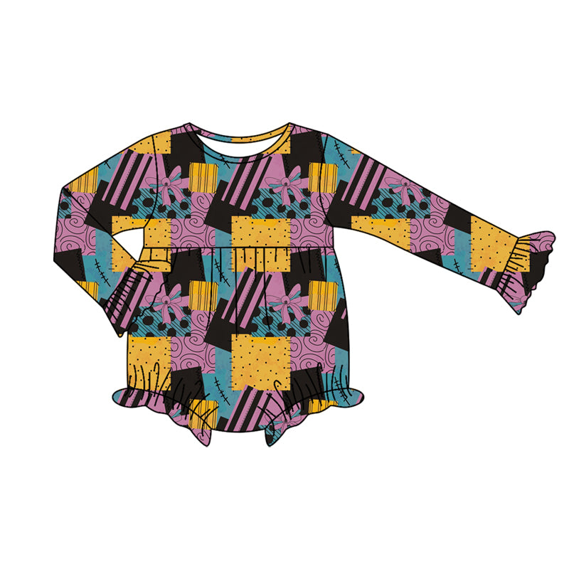 preorder LR2422 Halloween purple yellow black long sleeve girls romper