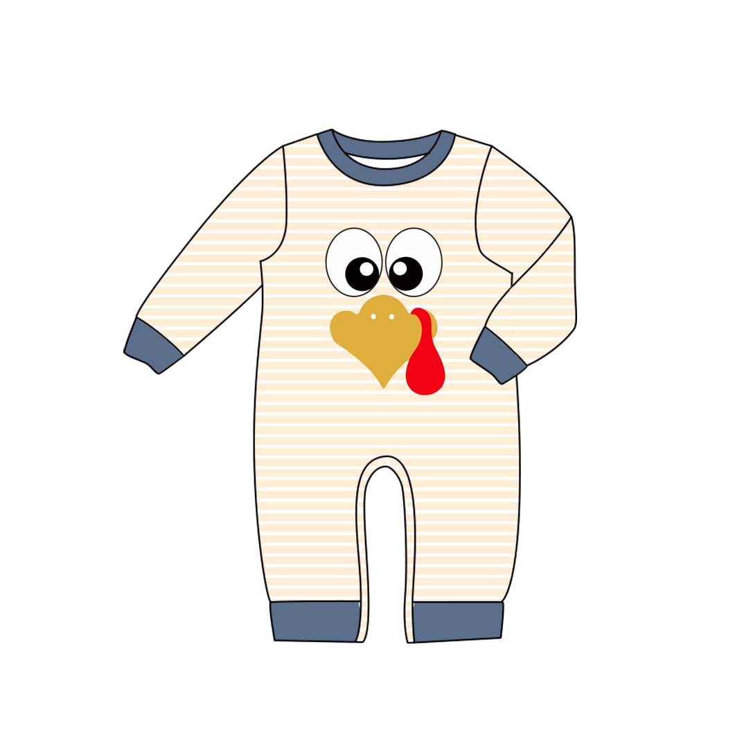 preorder LR2425 Thanksgiving turkey striped long sleeve boys romper