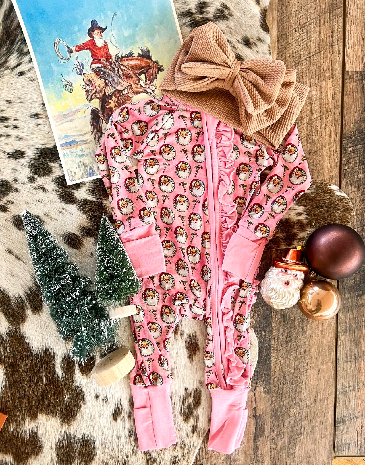preorder LR2427 Christmas Santa Pink zipper long sleeve girls romper