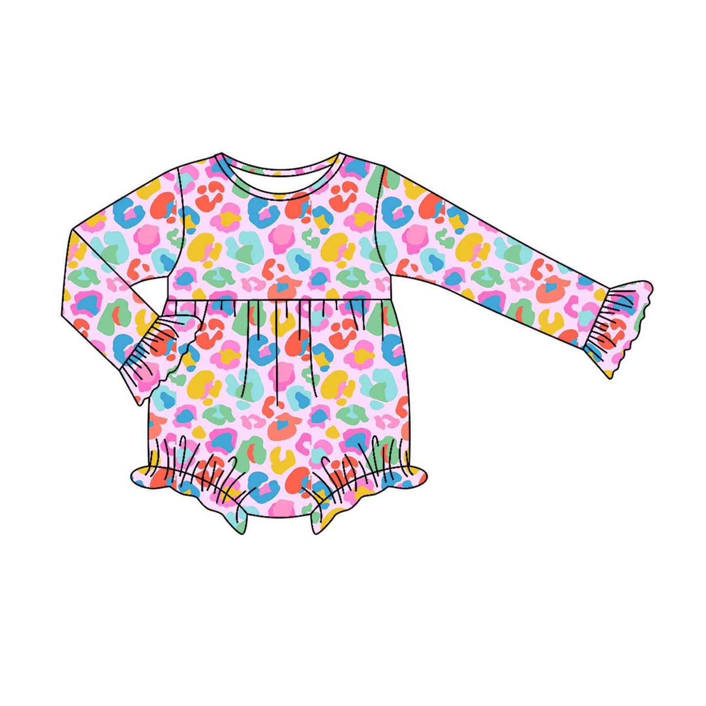 preorder LR2430 colorful leopard long sleeve girls romper