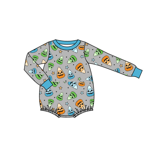 preorder LR2446 Halloween corn candy smile blue grey long sleeve boys romper