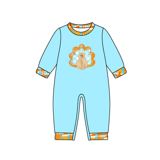 preorder LR2450 Thanksgiving turkey blue long sleeve boys romper