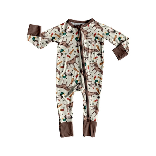 preorder LR2454 hunting mallard duck all brown long sleeve zipper boys romper