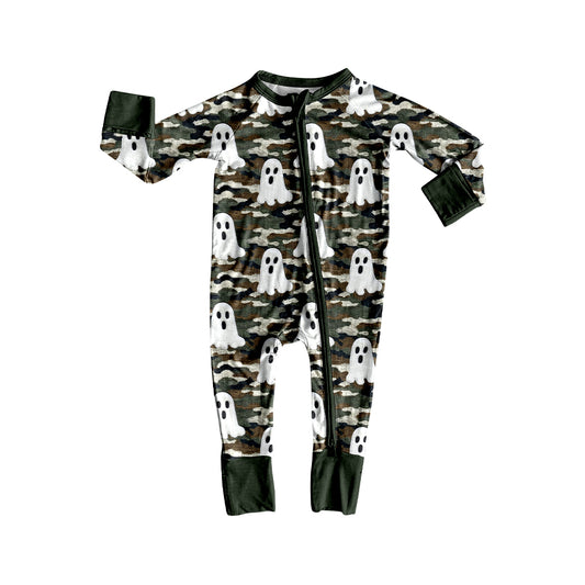 preorder LR2455 Halloween spooky hunting camo long sleeve zipper boys romper