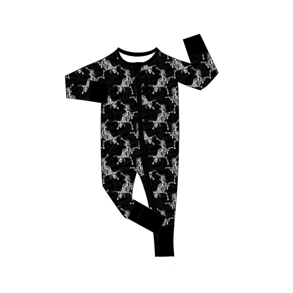 preorder LLR2466 Western rodeo black zipper long sleeve boys romper
