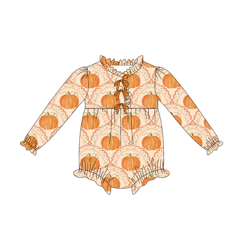 preorder LR2469 Autumn pumpkin orange long sleeve girls romper