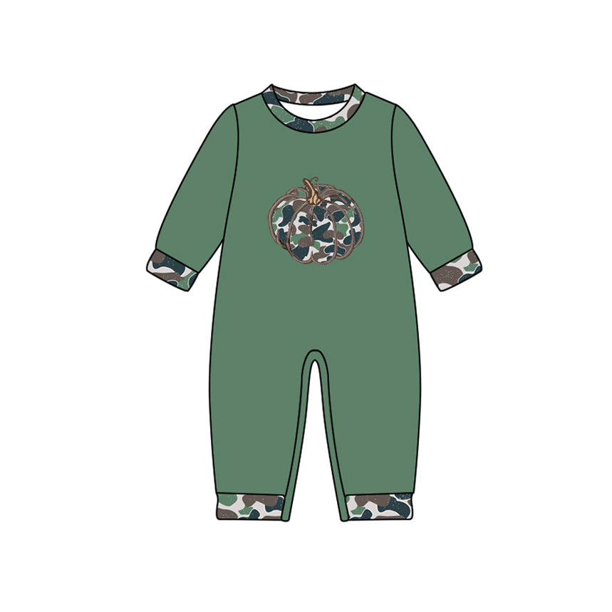 preorder LR2490 camo pumpkin green long sleeve boys romper