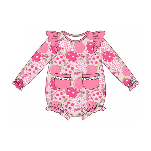 preorder LR2500 Christmas light jolly pink long sleeve girls romper