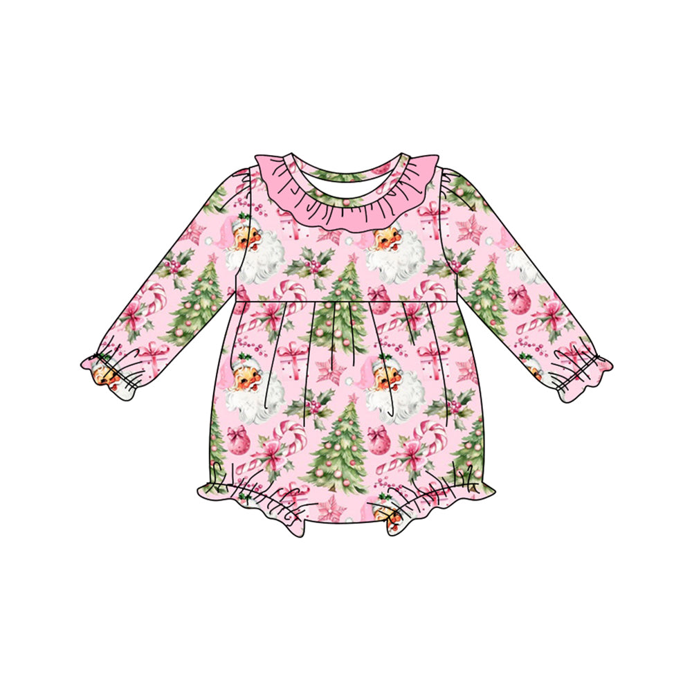preorder LR2509 Christmas tree Santa cane candy long sleeve girls romper