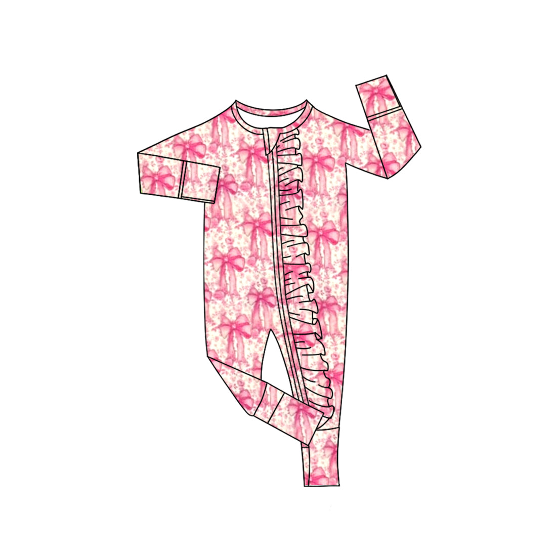 preorder LR2519 pink bows long sleeve zipper girls romper