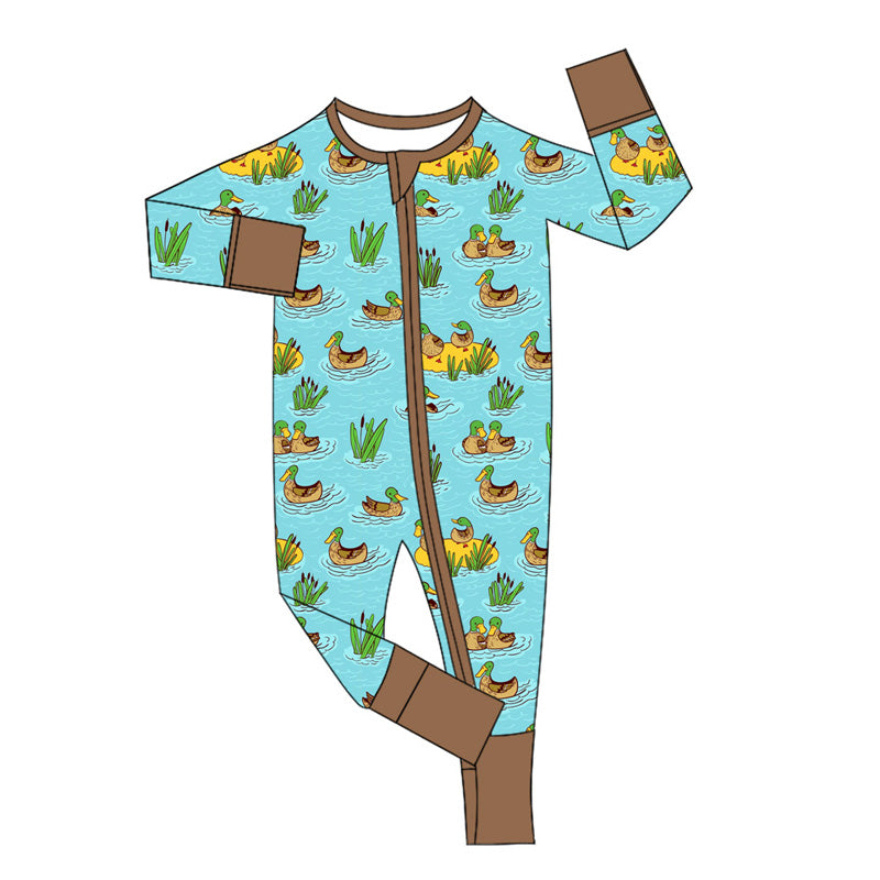 preorder LR2523 mallard duck blue zipper long sleeve boys romper