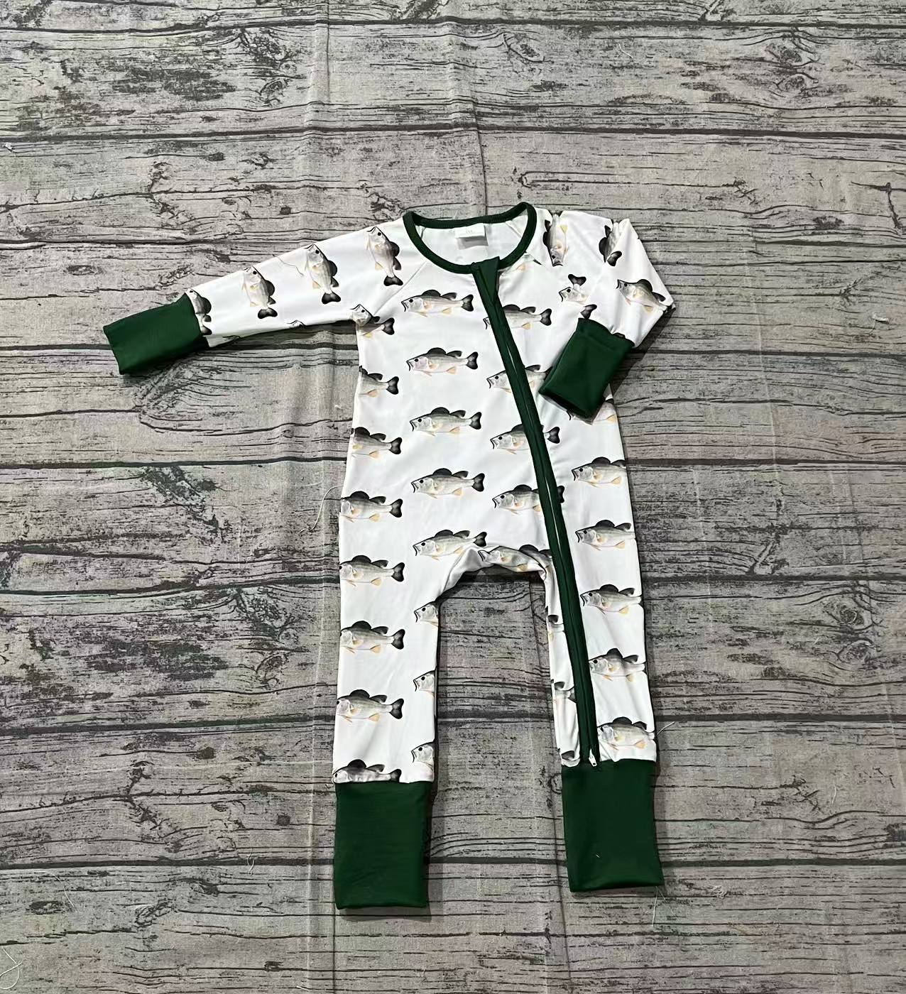 preorder Samples LR2531 hunting fishing green zipper long sleeve boys romper