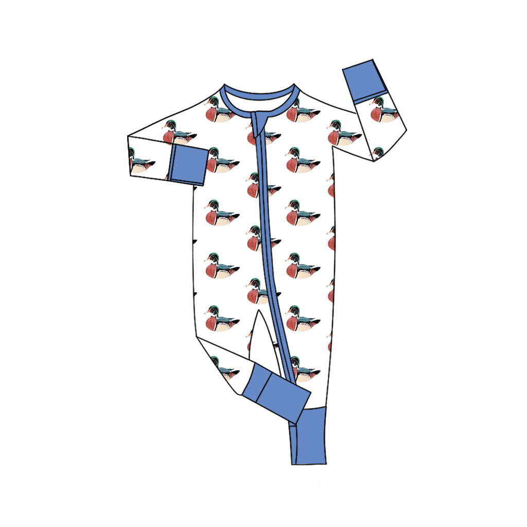 preorder LR2533 Hunting malalrd duck blue zipper long sleeve boys romper