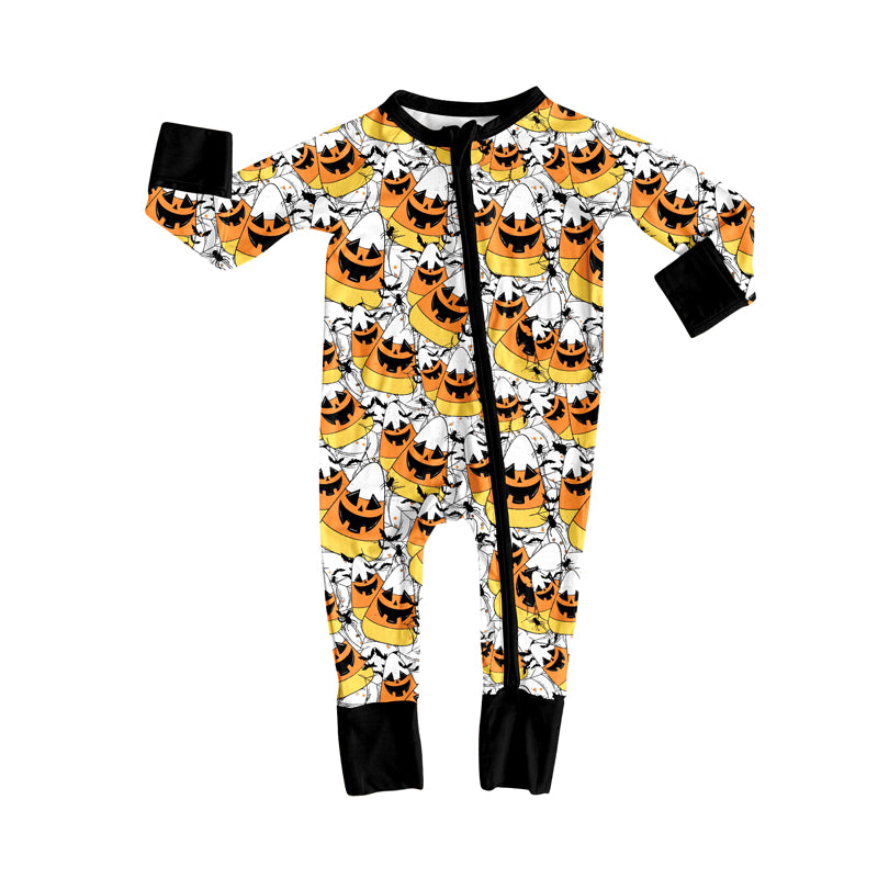 preorder LR2537 Halloween smile corn candy zipper long sleeve boys romper