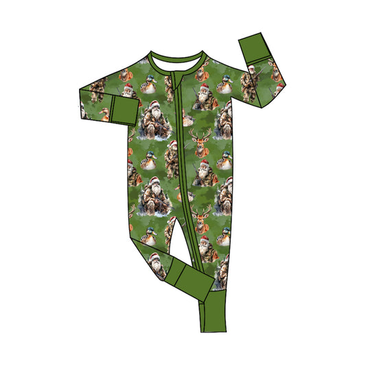 preorder LR2538 Christmas Santa hunting mallard duck deer green zipper long sleeve boys romper