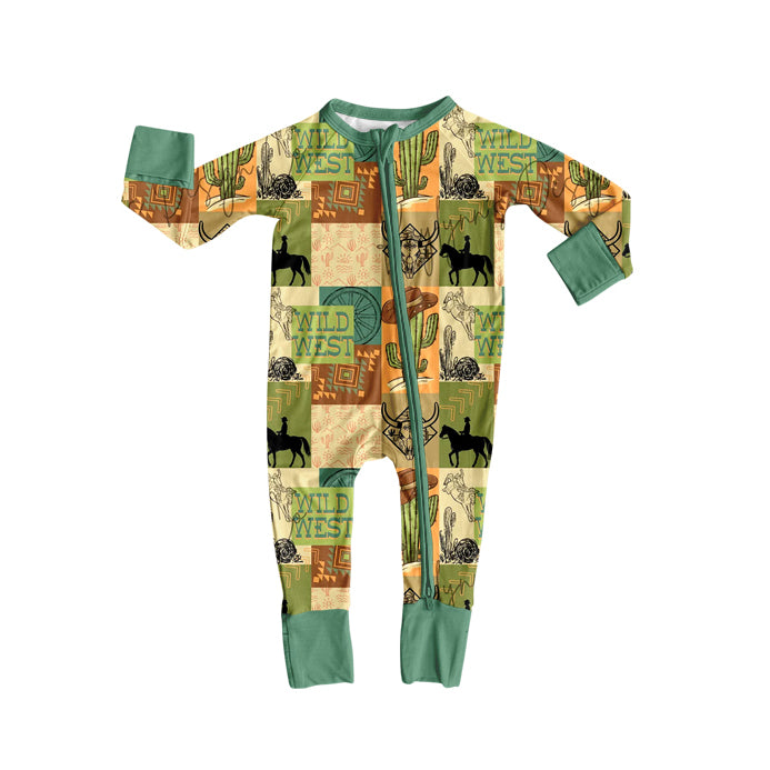 preorder LR2549 Western wild west rodeo zipper long sleeve boys romper