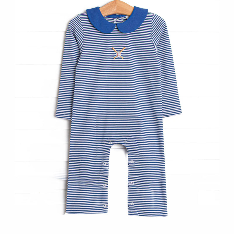 preorder LR2558 play baseball blue striped long sleeve boys romper