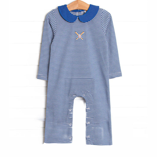 preorder LR2558 play baseball blue striped long sleeve boys romper