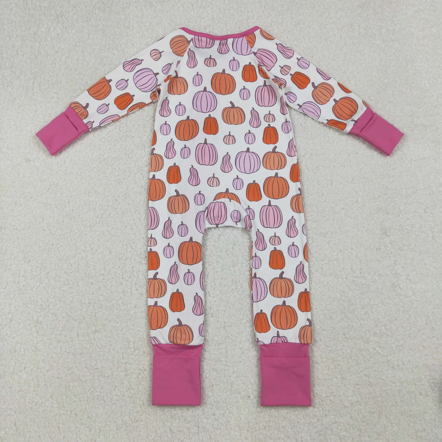 LR2566 orange pumpkin hot pink zipper long sleeve girls romper