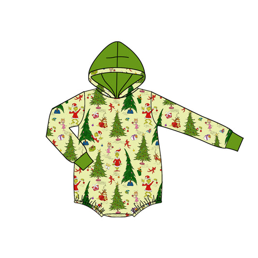 preorder LR2568 Christmas green face tree hoodie long sleeve boys romper