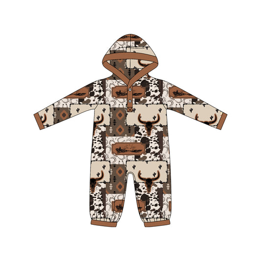 Custom moq 20 bamboo Western cow aztec hoodie long sleeve boys romper