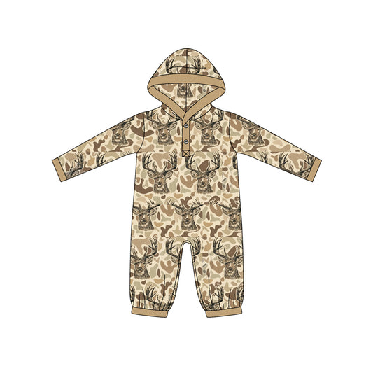 Custom moq 20 bamboo hunting deer camo hoodie long sleeve boys romper